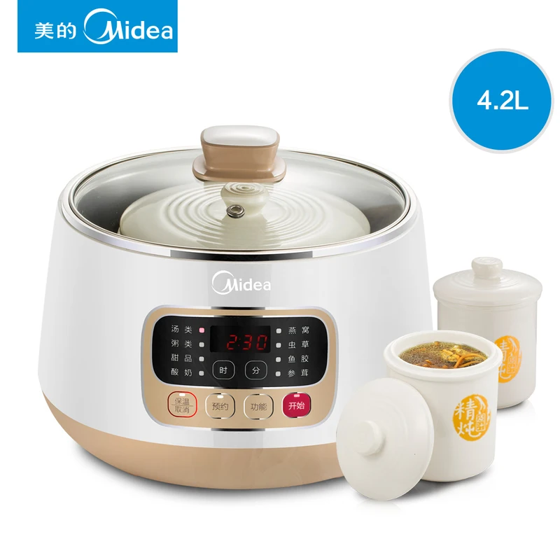 

Электрический кастрюля Midea из белого фарфора, кастрюля для супа, каша, здоровая керамическая водостойкая кастрюля, птичье гнездо