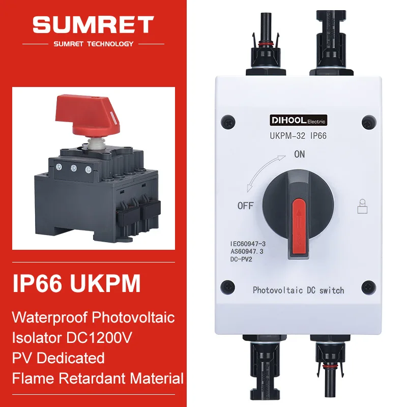 

Фотогальванический солнечный PV изолятор постоянного тока 1000 в 1200 в электрический переключатель 32A 16A UKPM наружный IP66 водонепроницаемый с раз...