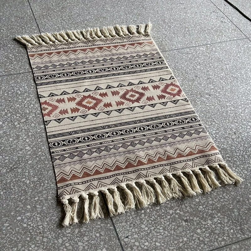 

Morocco Style Handmade Knotted Area Rugs With Tassels Ethnic Geometric Striped Decor Carpet Kitchen Bedroom Non-Slip Door Mat