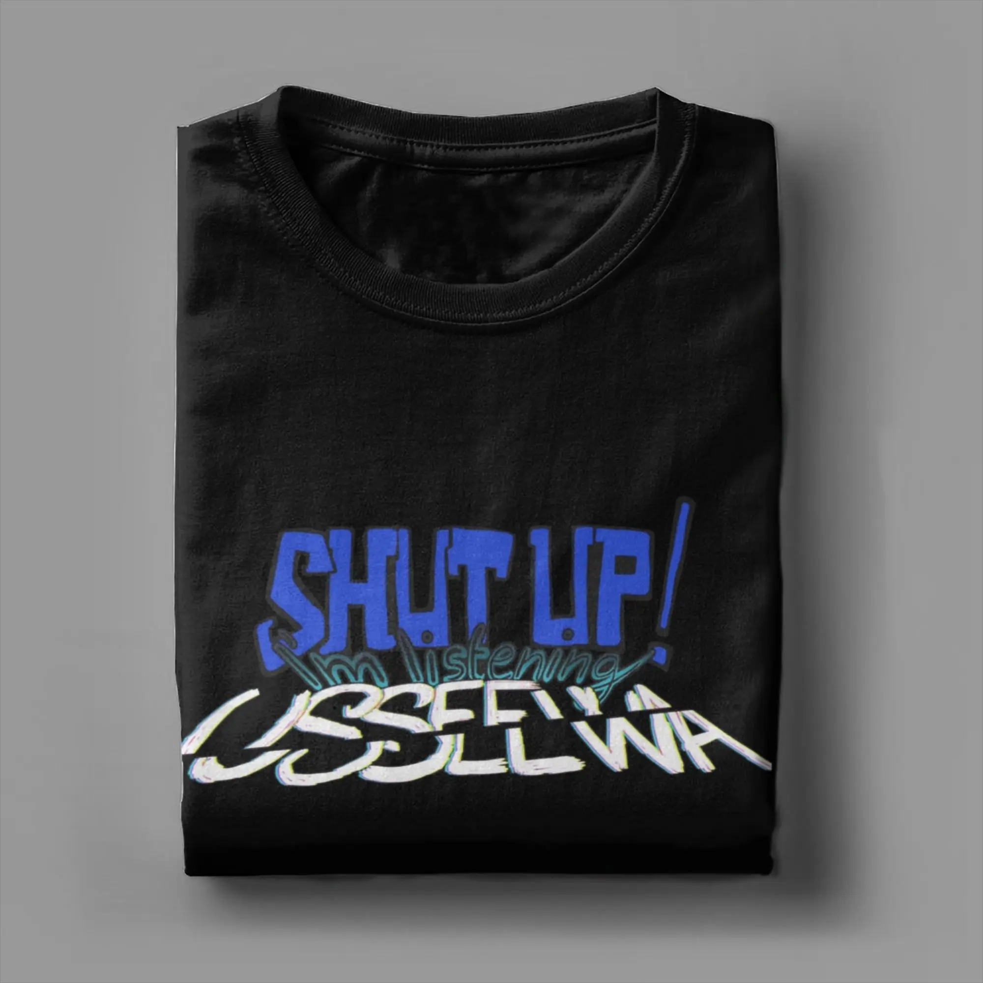 Фото Футболка SHUT UP I'M LISTEN USSEEWA Ado, мужская, 100% хлопок, креативные футболки с круглым вырезом, футболки с короткими рукавами, одежда с графическим рисунком №4