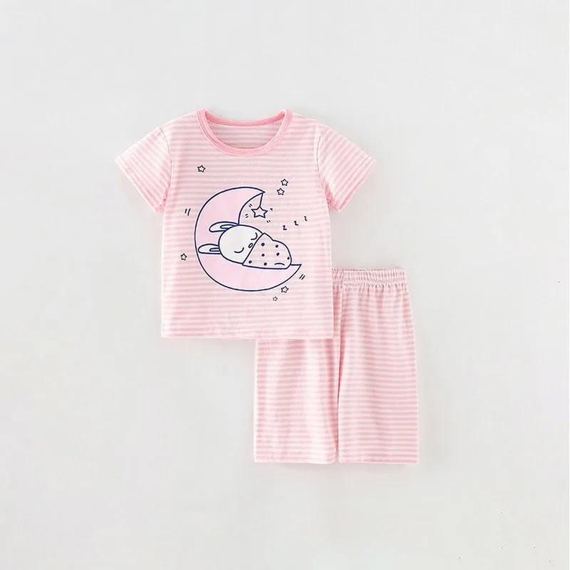 

Детский хлопковый комплект одежды для девочек, в полоску, с кроличьим топом и шортами