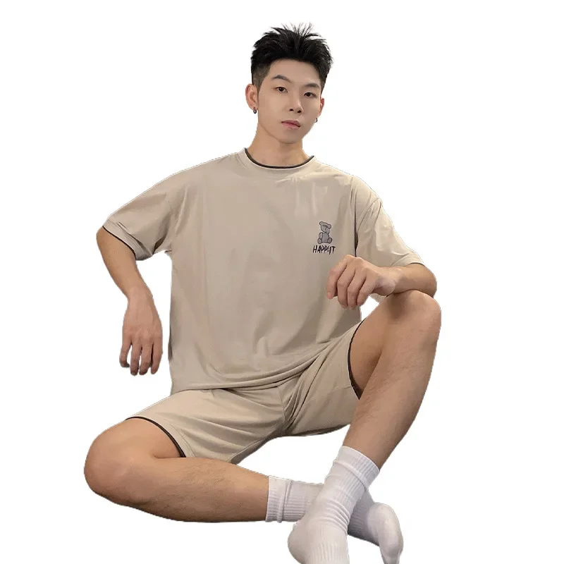 Летняя мужская одежда из модала с коротким рукавом и круглым вырезом Свободная