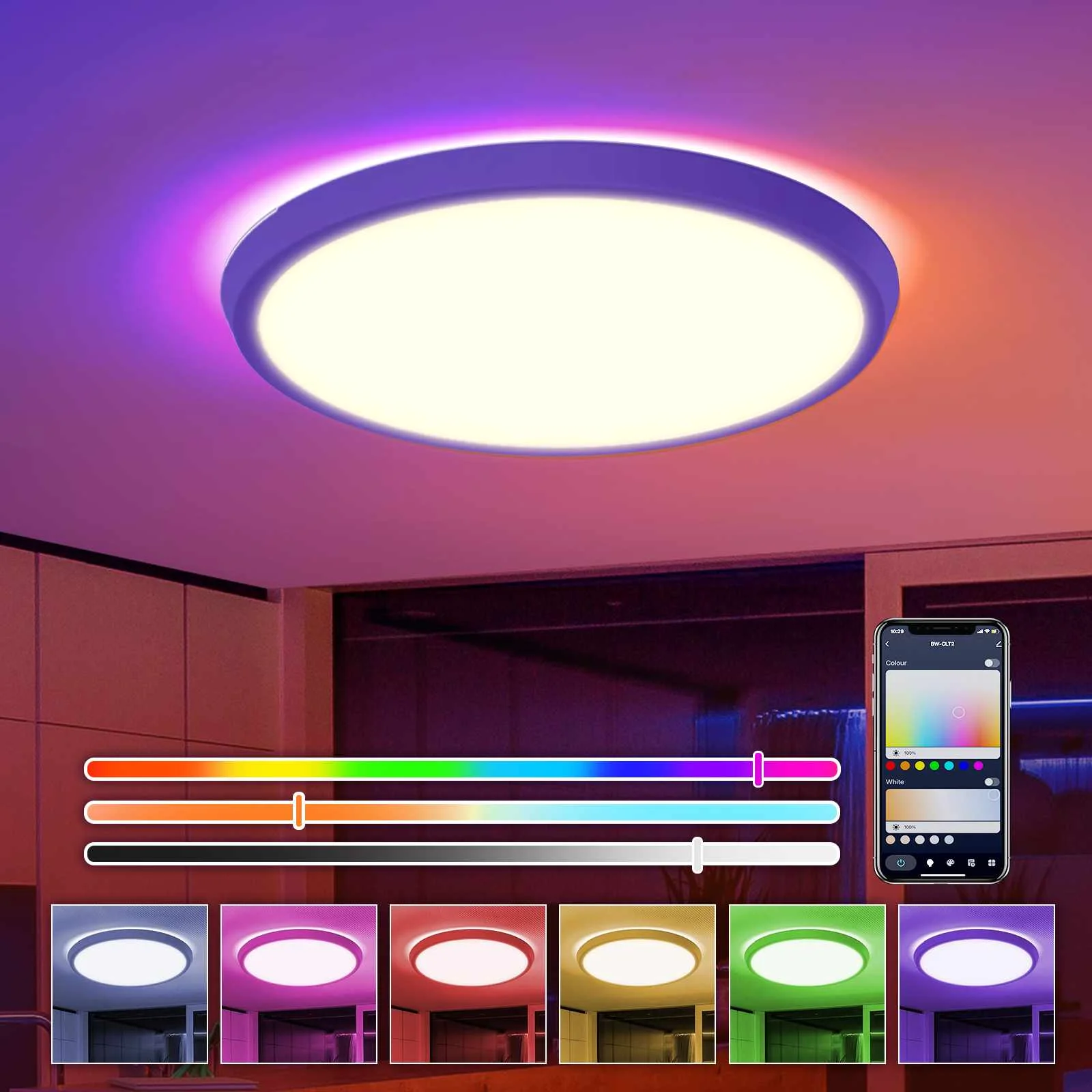 

Blitzwill LED Smart wifi Ceiling Light with Main Light ,RGB Atmosphere Lamp 2700-6500K Adjustable Temperature APP Remote Control