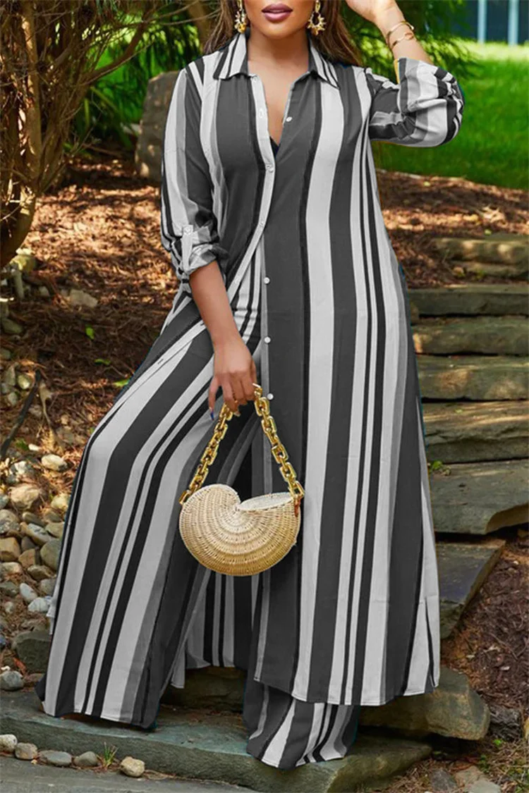 Женский костюм в полоску Длинная блузка с принтом осень 2023