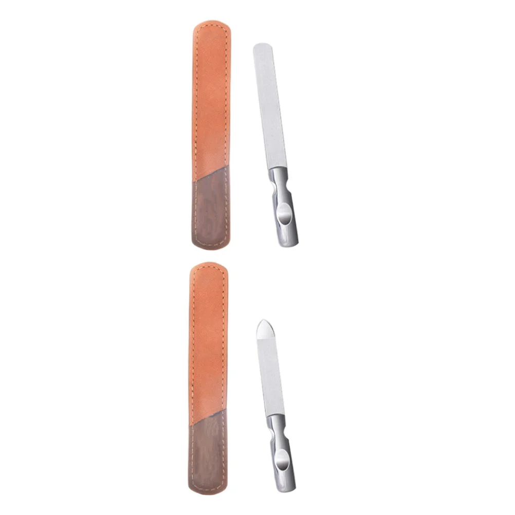 

2 Sets Manicure Abrasive Strips Nail Files Stainless Steel Files Leather Bags