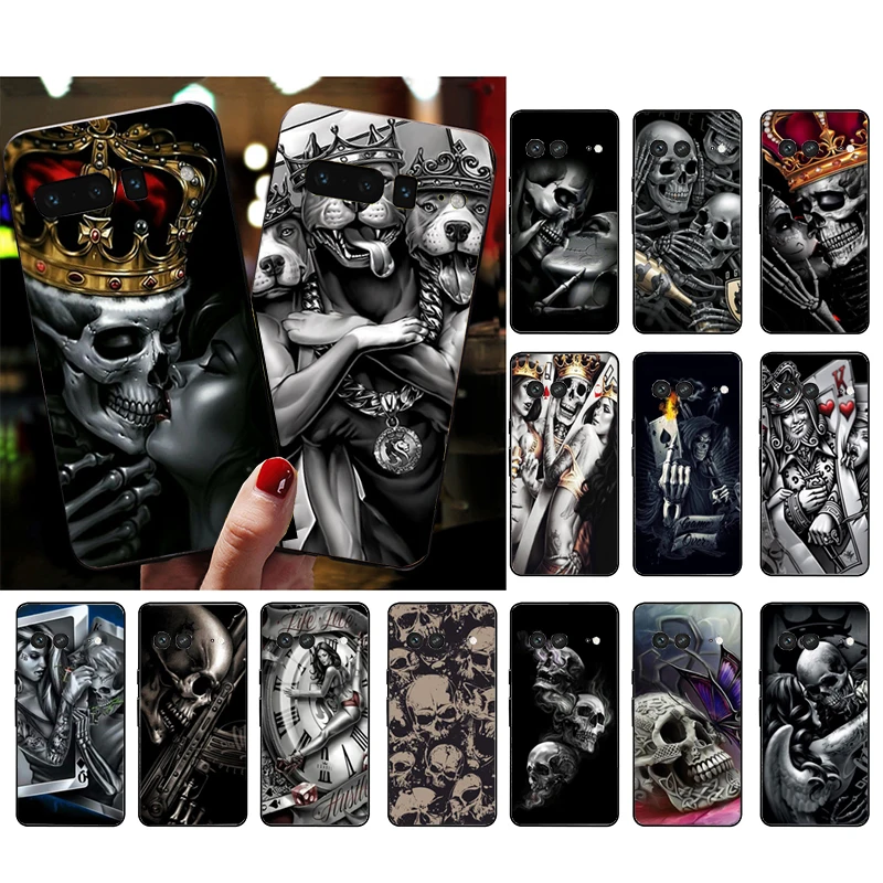 

Phone Case for Google Pixel 7 Pro 7 6A 6 Pro 5A 4A 3A Pixel 4 XL Pixel 5 6 4 3 XL 3A XL 2 XL Skeleton Skull Woman Kiss Tattoo