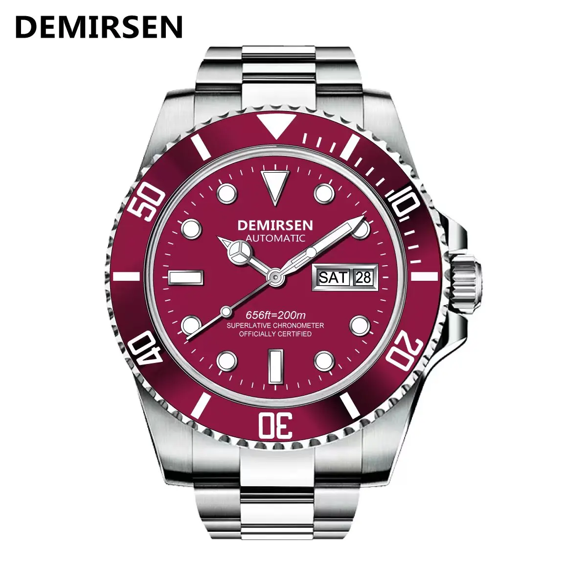 Demirsen Business Luxury Top Brand Men Mechanical Waterproof Stainless Steel Sapphire Glass Luminous Male Automatic Calendar