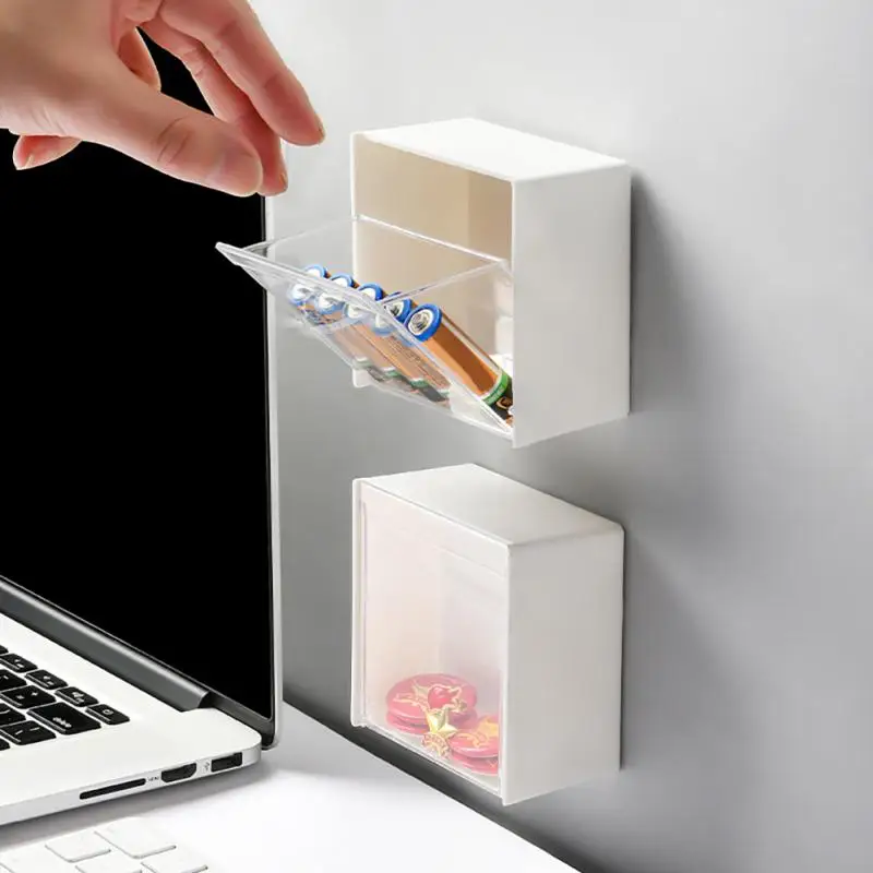 

Wall Mounted Lipstick Storage Box Punch-free Storage Box Transparent No Drilling Flip Storage Box Storage Dispenser Cotton Buds