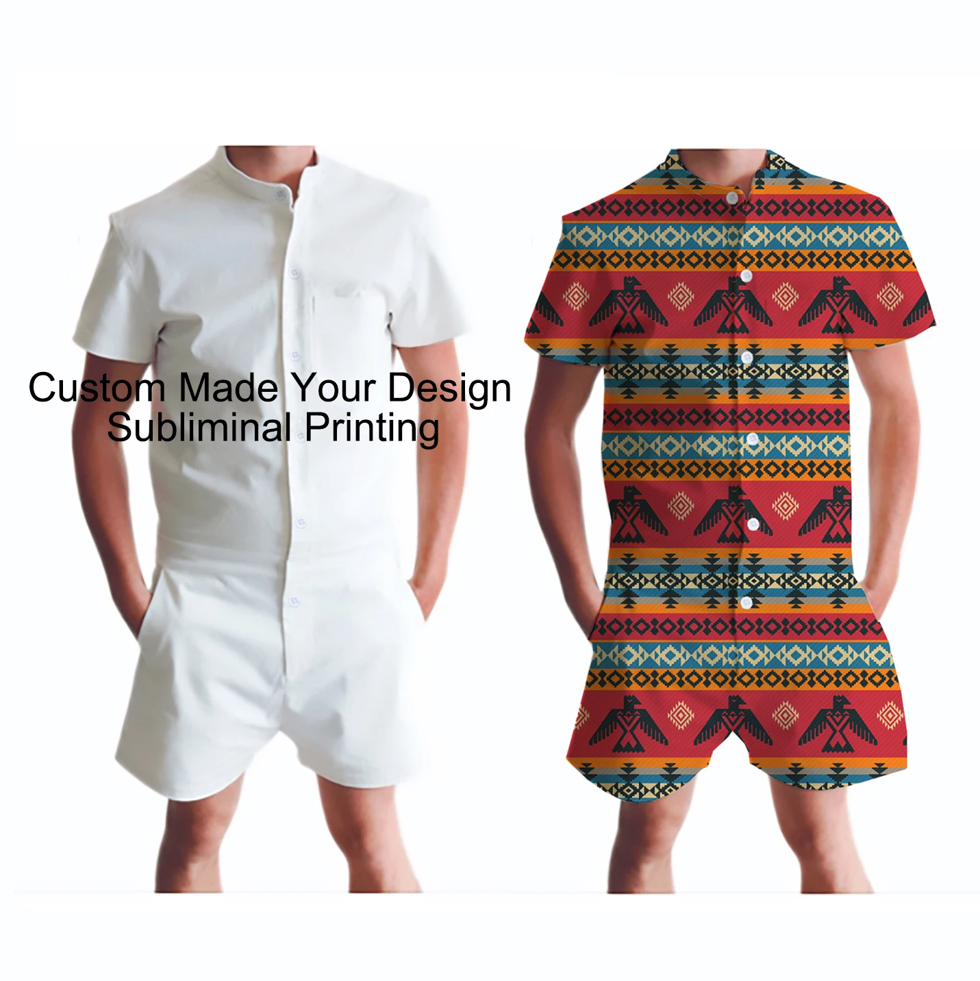 

Custom Made Subliminal Print On Your Demand Men's Romper Male Jumpsuits