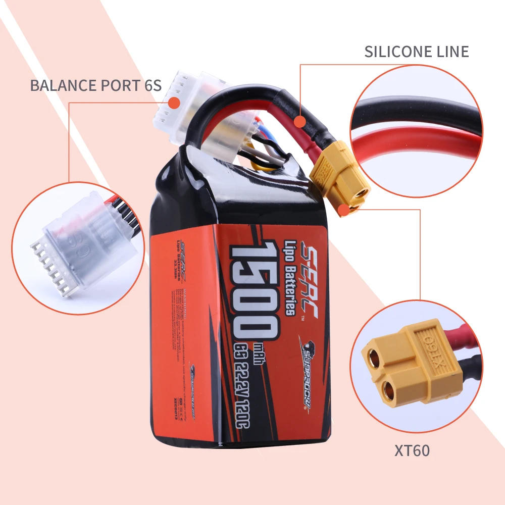 SIGP 6S Lipo аккумулятор 22 2 В 1500 мАч RC 120C Soft Pack с разъемом XT60 для FPV квадрокоптера