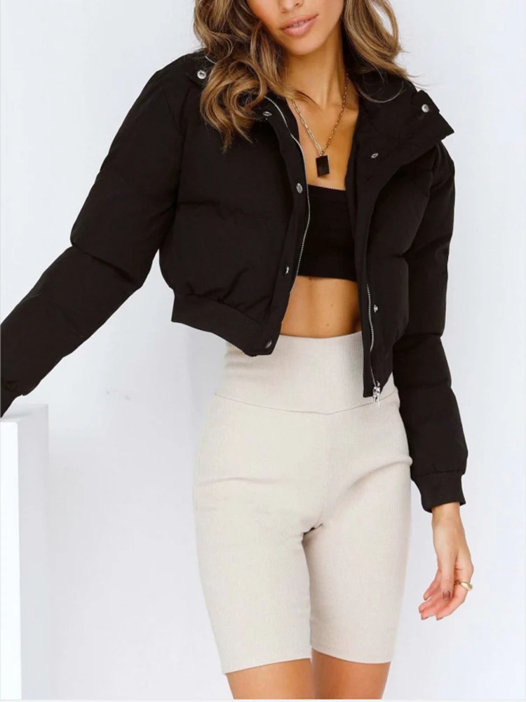 Women's Winter Long Sleeve Zip Puffer Jacket Baggy Short Down Coats