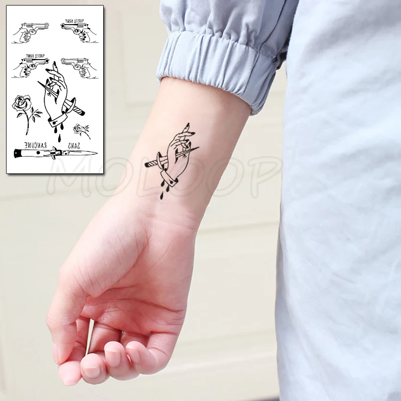 Tattoo Sticker Gun Pattern Sword Rose Element Body Art Makeup Waterproof Temporary Women and Men Fake Tatoo
