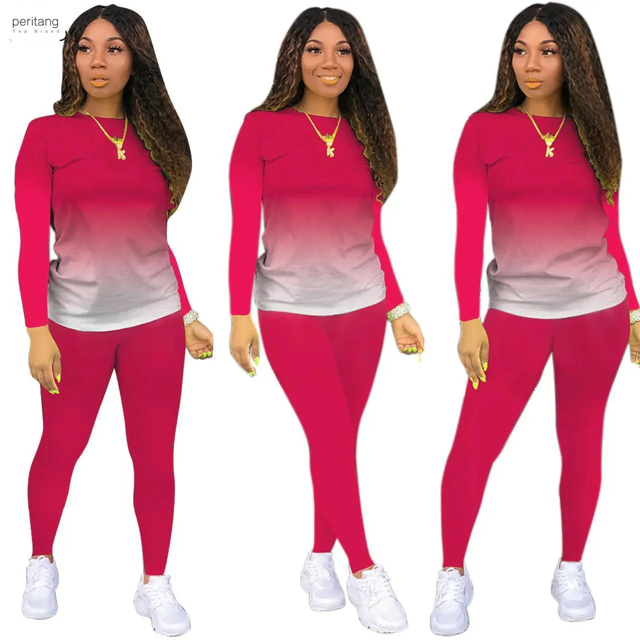 

Casual Tracksuit Women 2 Piece Set Gradient Long Sleeve Sweatshirt High Waist Pants Leggings Fashion Lounge Wear Outfits