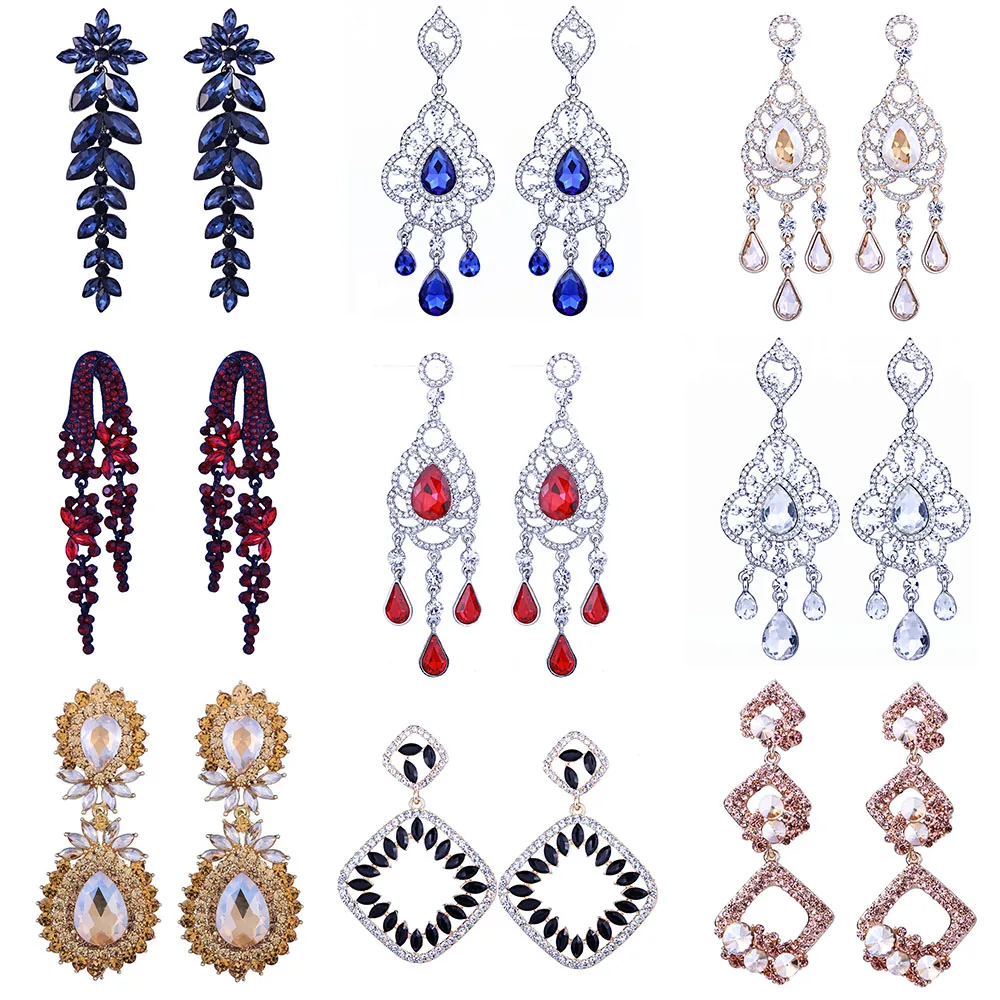 

FARLENA Wedding Jewelry Full Crystal Rhinestone Drop Earrings for Women Fashion Bridal Party Earrings long