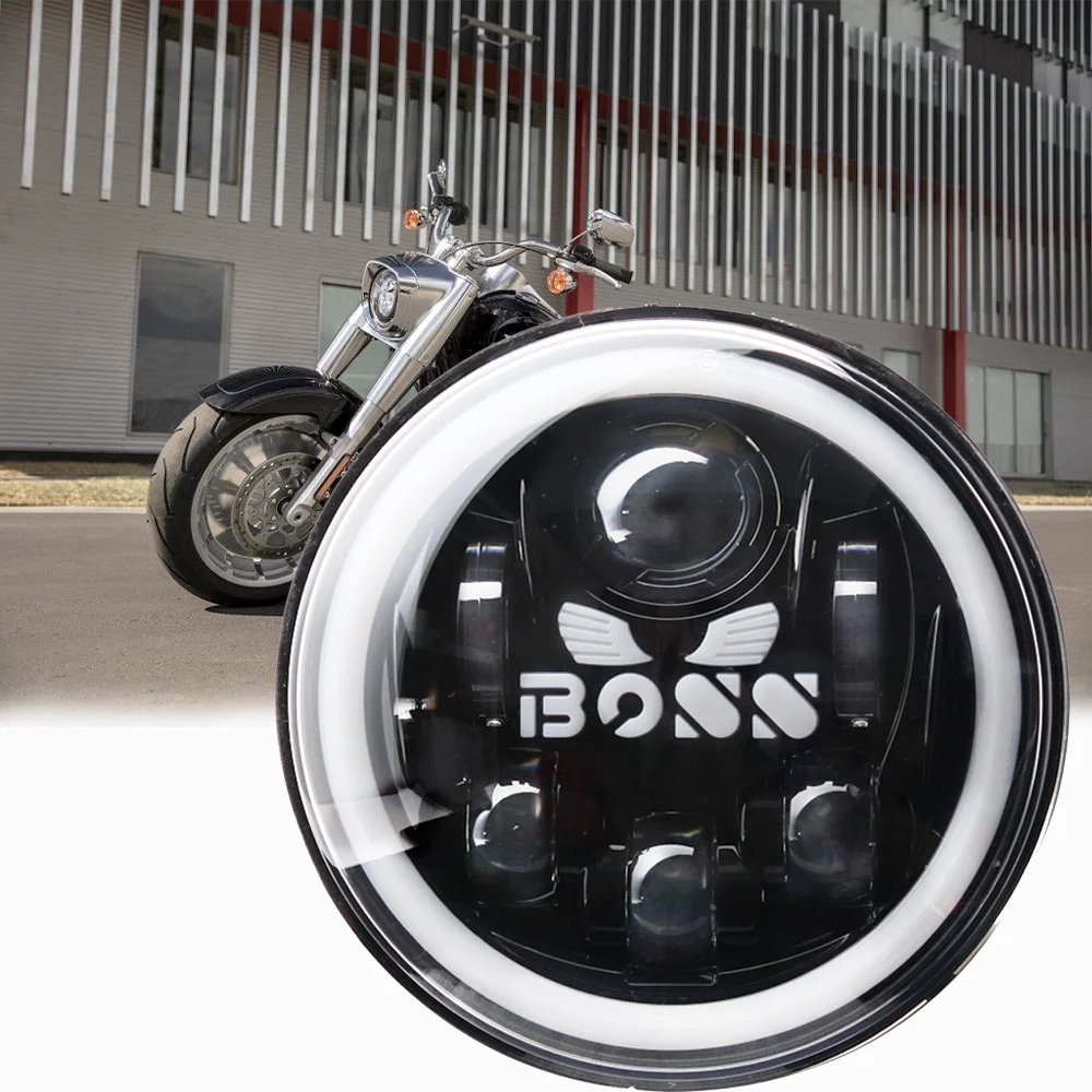 

Новый 7-дюймовый светодиодный налобный фонарь, черный с ДХО, фара дальнего и ближнего света для ультраклассического дорожного короля, наследия, Softail Fat boy, мотоцикл