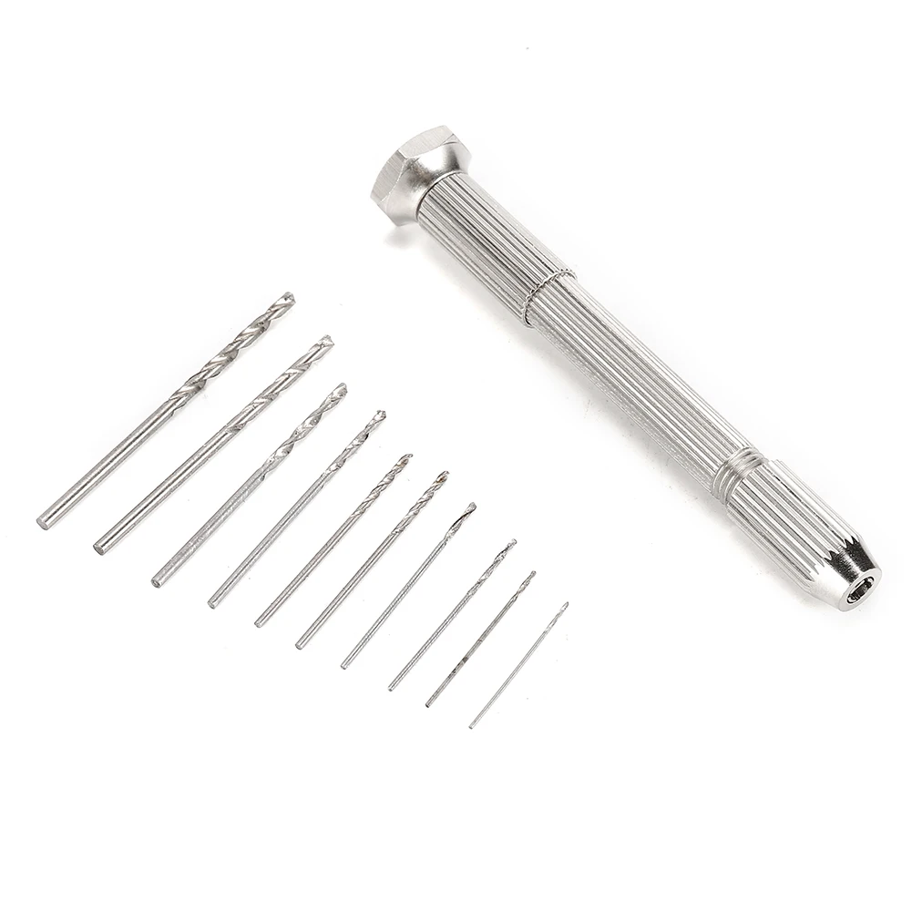 Mini Hand Drill With Keyless Chuck+10Pcs 0.8mm-3.0mm HSS Drill Bits For Epoxy Resin Jewelry Making DIY Wood Craft Handmade Tools