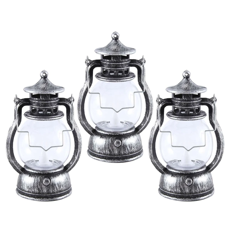

12 Pcs Mini Lantern Decorative Operated Lantern With LED Candle Hanging Candle Lanterns Battery Silver