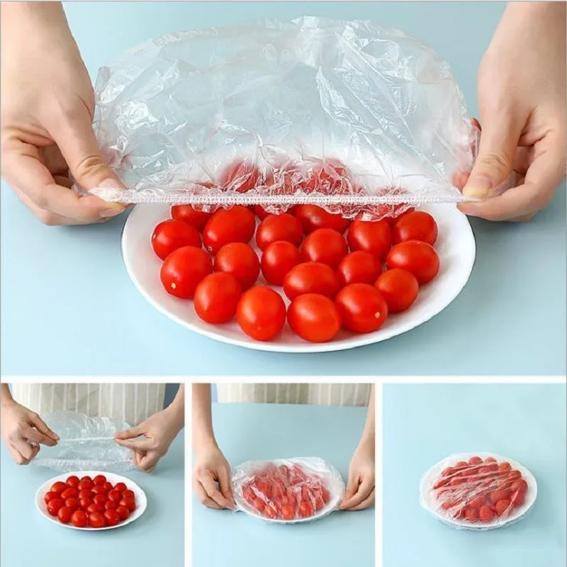 

50/100/200Pcs Reusable Food Storage Cover Disposable Elastic Food Covers Plastic Wrap for Bowls Cups Plate Lid Kitchen Supplies