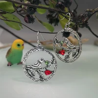 exquisite retro inlaid ruby hollowed out carved bird branches and leaves earrings for women to add charm and temperament