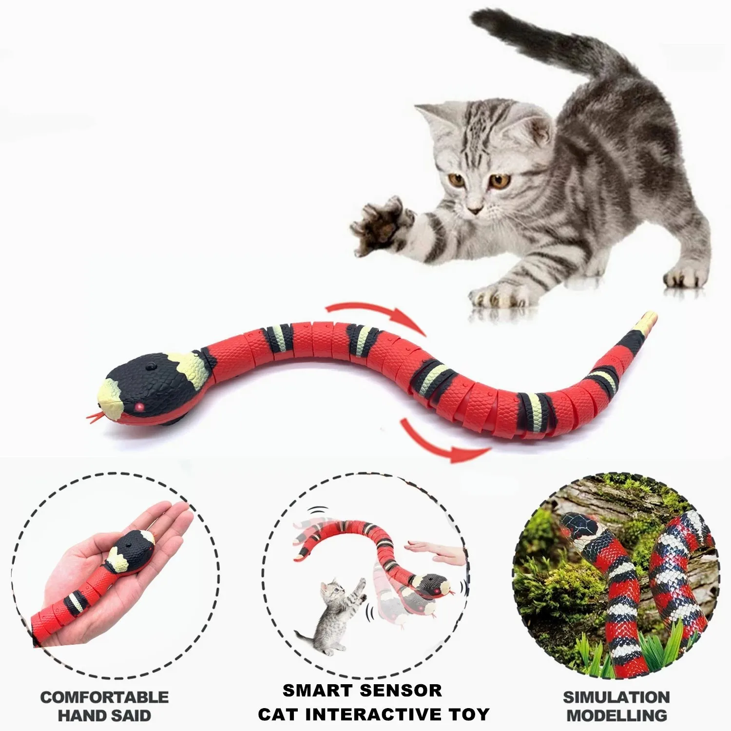 Akıllı algılama yılan kedi oyuncaklar interaktif otomatik elektronik yılan kedi Teaser USB şarj kedi aksesuarları kediler için köpek kedi oyuncak