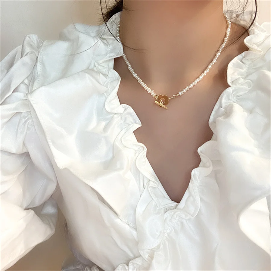 

Женское Ожерелье с жемчугом, винтажное ожерелье с натуральным пресноводным жемчугом геометрической формы, колье-чокер для свадьбы или вече...