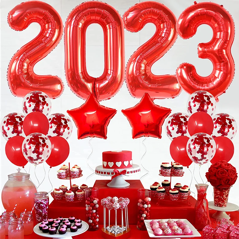 

1Set 2023 New Year Balloons Set Red Christmas Air Globos Xmas Baby Shower Childrens' Birthday Party Decorations Kids Toys Gifts