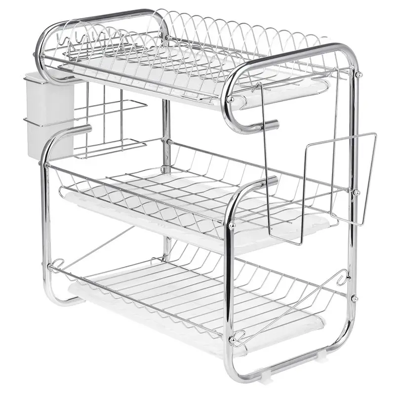 

3 Tiers Dish Drying Rack Drainer Plate Holder Storage Shelf Kitchen Organizer Stand Sink Drain Cutting Board Holder Drainboard