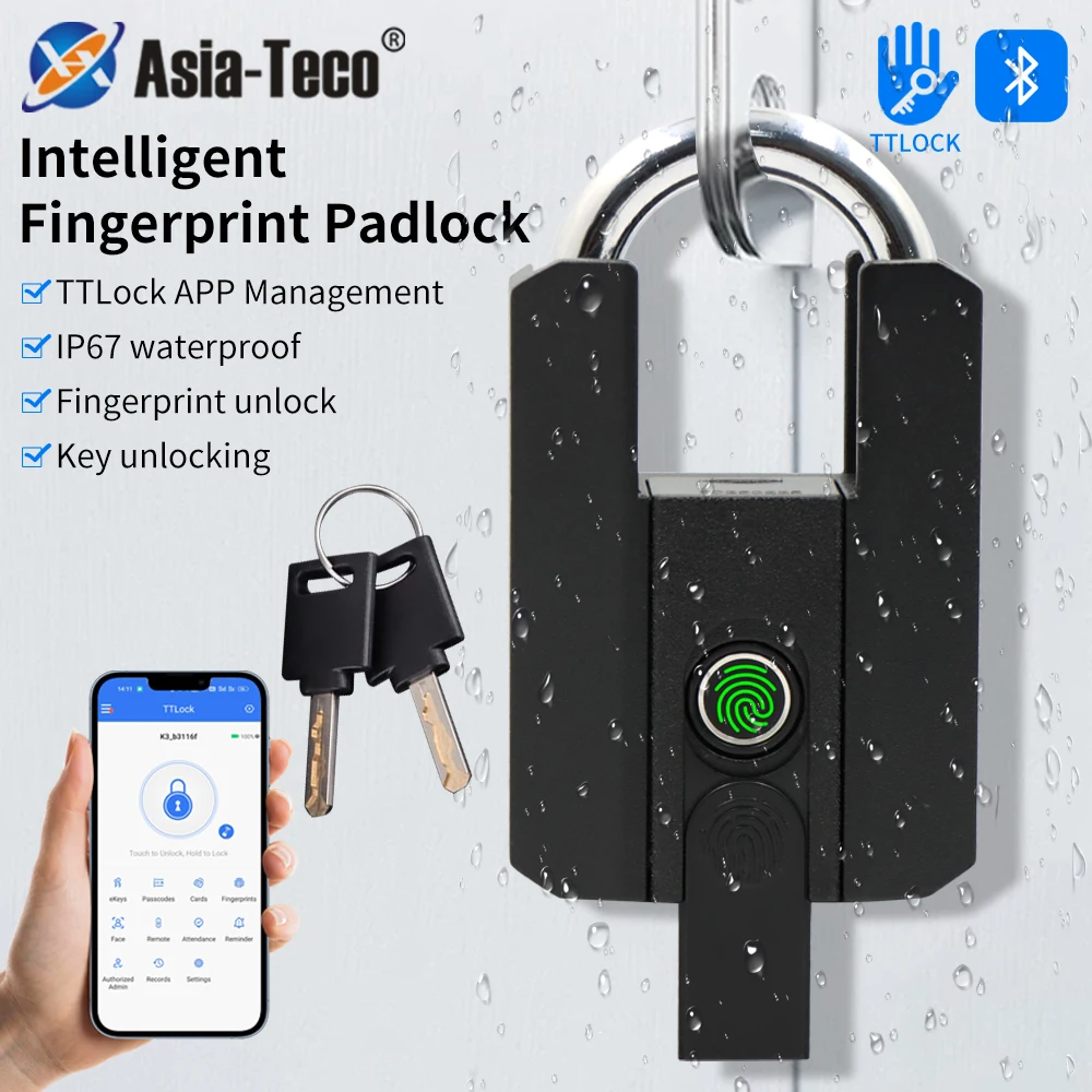 Фото IP67 TTLock Smart Padlock Bluetooth APP Замок отпечатков пальцев Сумка без ключа Pad Lock G2 Gateway Aleax Google Home Электронный дверной замок №1