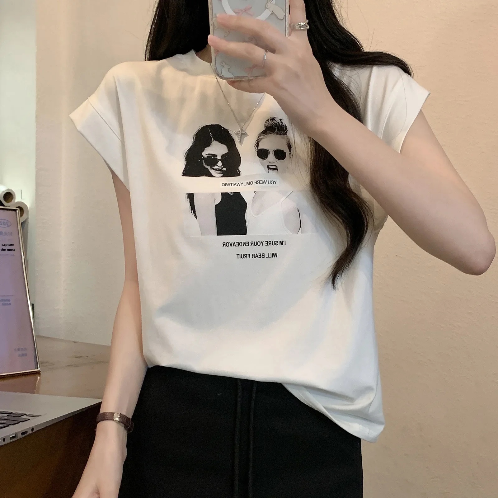 Белые футболки с короткими рукавами и принтом из чистого хлопка в американском