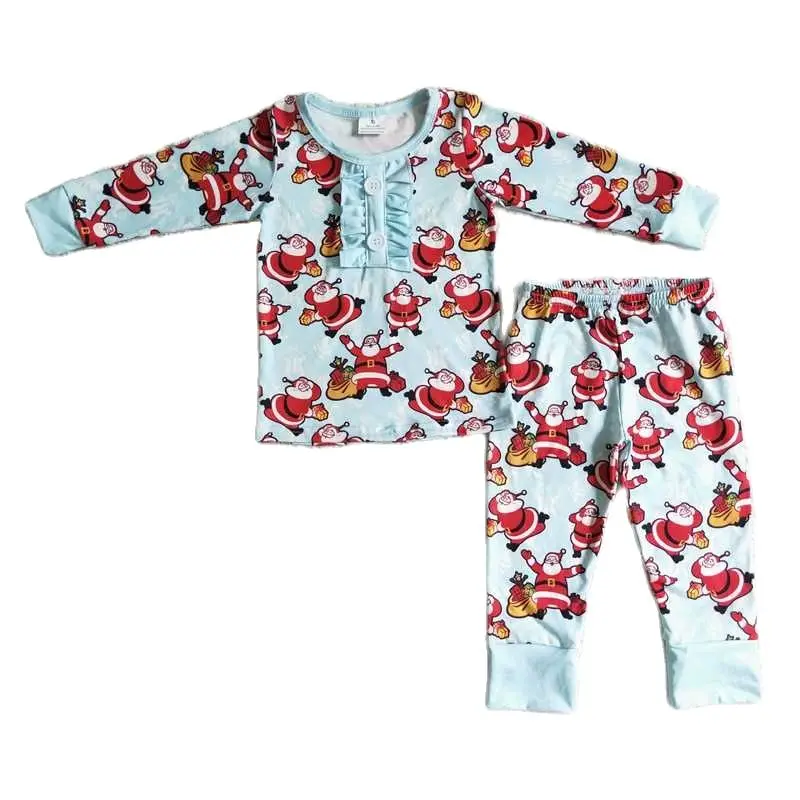 

Рождественская Одежда для девочек BLP0027, длинные брюки с длинным рукавом, пижама с принтом Санта-Клауса