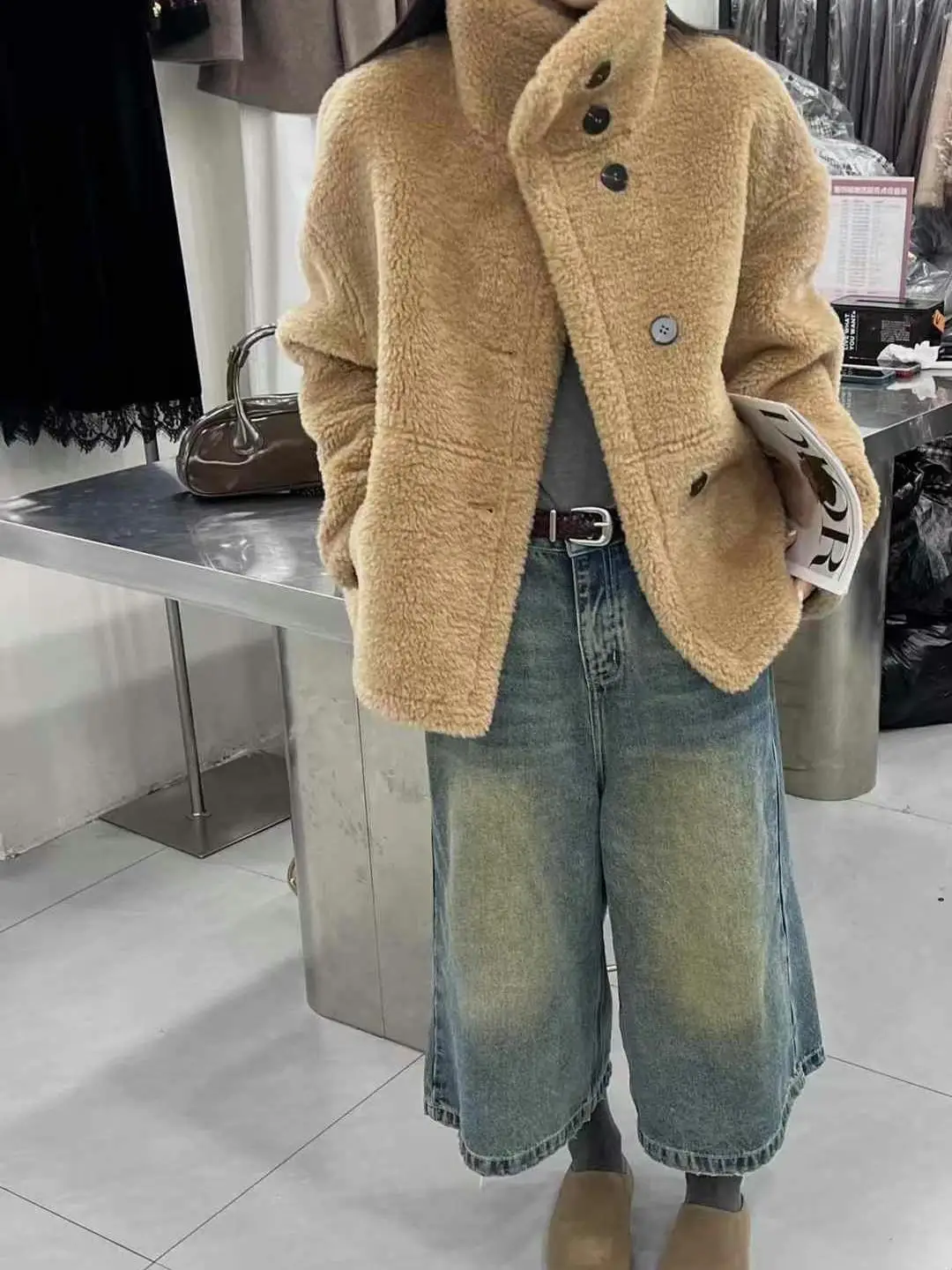 YX.FS Fur Integrated 2024 новинка зимы воротник-стойка маленькая бархатная шерсть ягненка