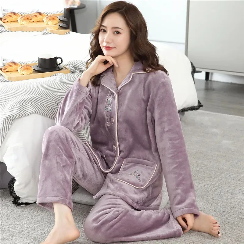 Новый женский Повседневный Пижамный костюм теплый осенне-зимний из кораллового