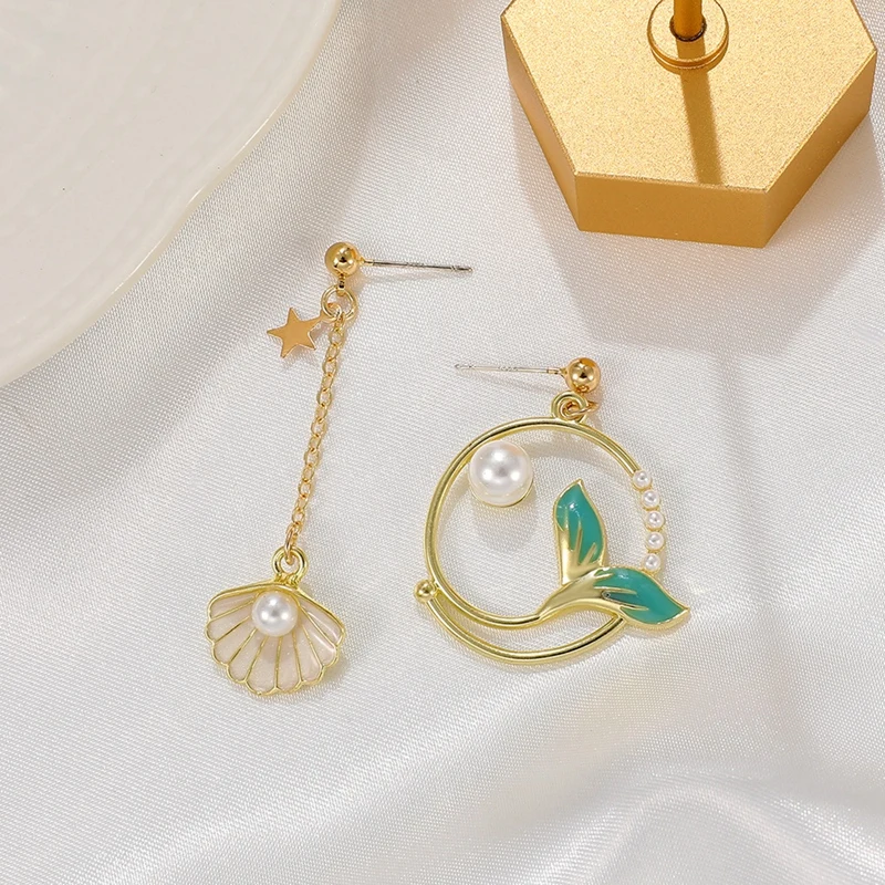 

Asymmetric Blue Ocean Mermaid Earrings Fashionable Contracted Personality Temperament Girl Ear Clip Women Jewelry Accessories