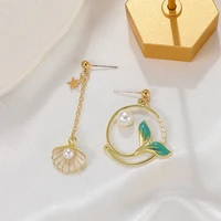 asymmetric blue ocean mermaid earrings fashionable contracted personality temperament girl ear clip women jewelry accessories