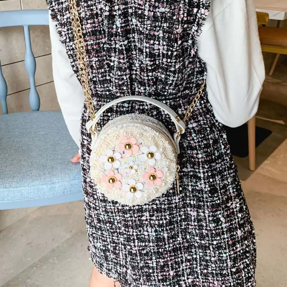 Простая металлическая цепочка с цветком круглая сумка жемчужная шерстяная