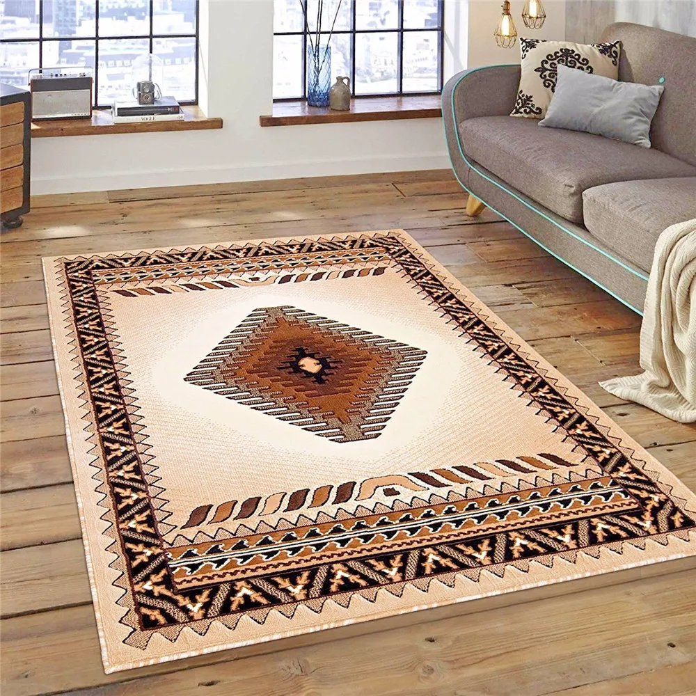 

HX Retro Flannel Carpet Ethnic Tribal Diamond Splicing 3D Printed Carpets for Living Room Area Rug Indoor Floor Mat Bath