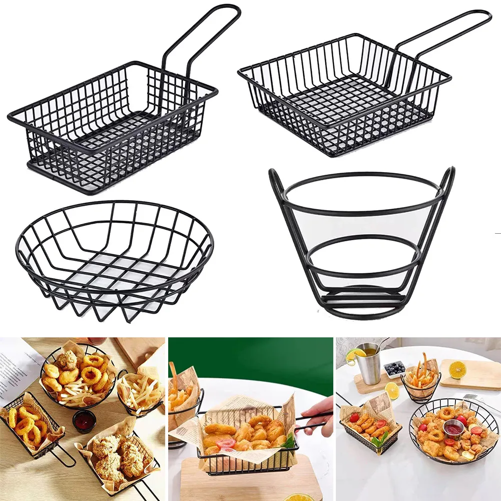 

1PCS Kitchen Stainless Steel Basket Stainless Steel French Fries Basket Food Bucket Snack Chips Container Tableware Accessories