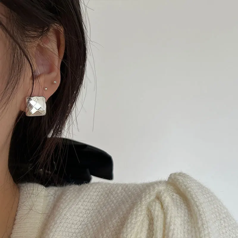

Authentic 925 Sterling Silver 12mm Square Stud Earrings For Women Fine Jewelry Elegant Female Earings Silver Ear Accessories