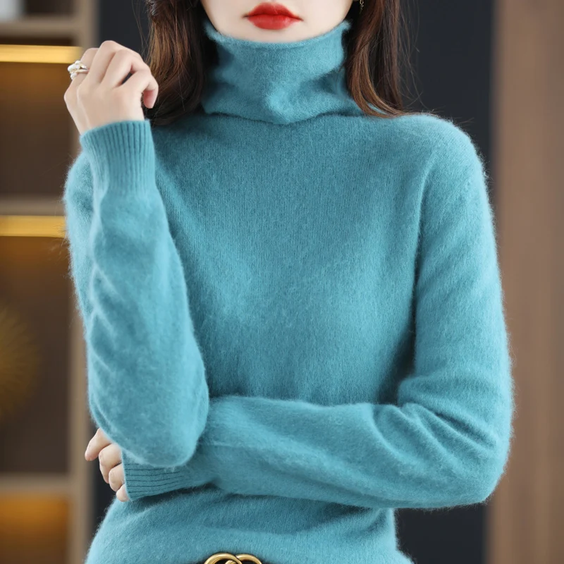 

Pile-Collared Mink Cashmere Sweater For Women Pullover 2022 Autumn Winter Knitted Sweaters Loose Base Shirt Fashion Basic Tops