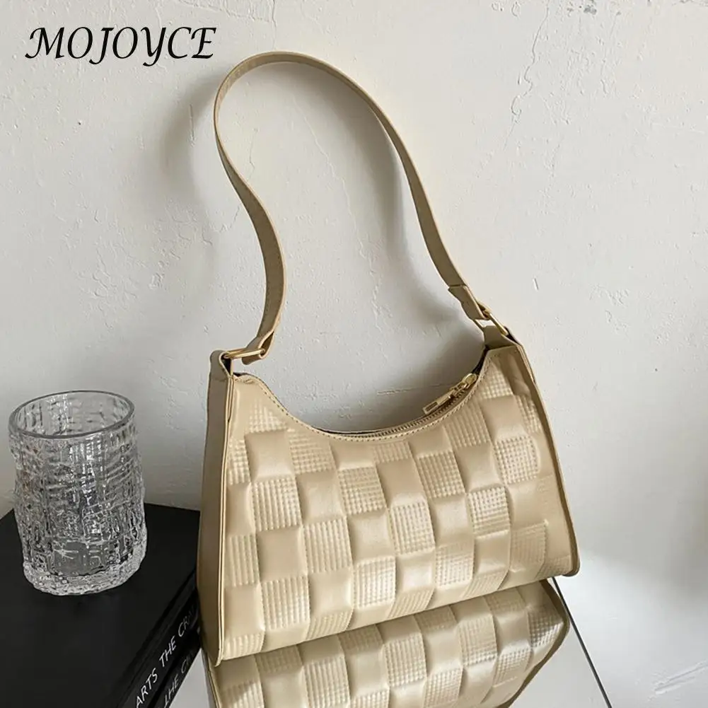 

Ladies Underarm Shoulder Bags PU Leather Women Handbag Totes Exquisite Shopping Bag with Checker Pattern Printed