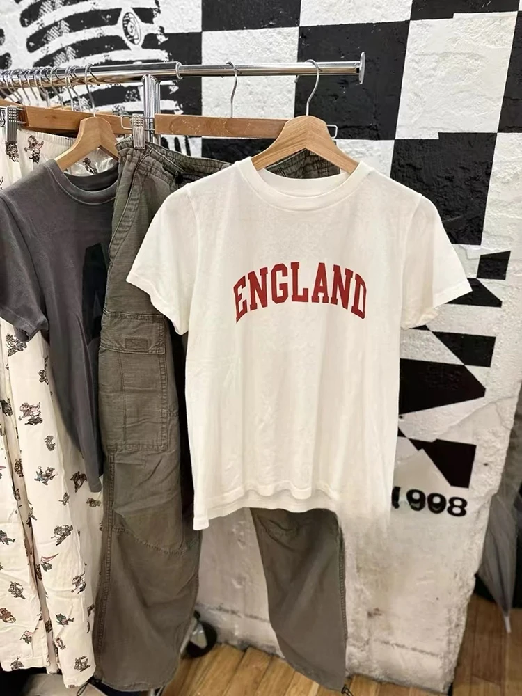 Женская хлопковая Футболка с круглым вырезом коротким рукавом и принтом букв