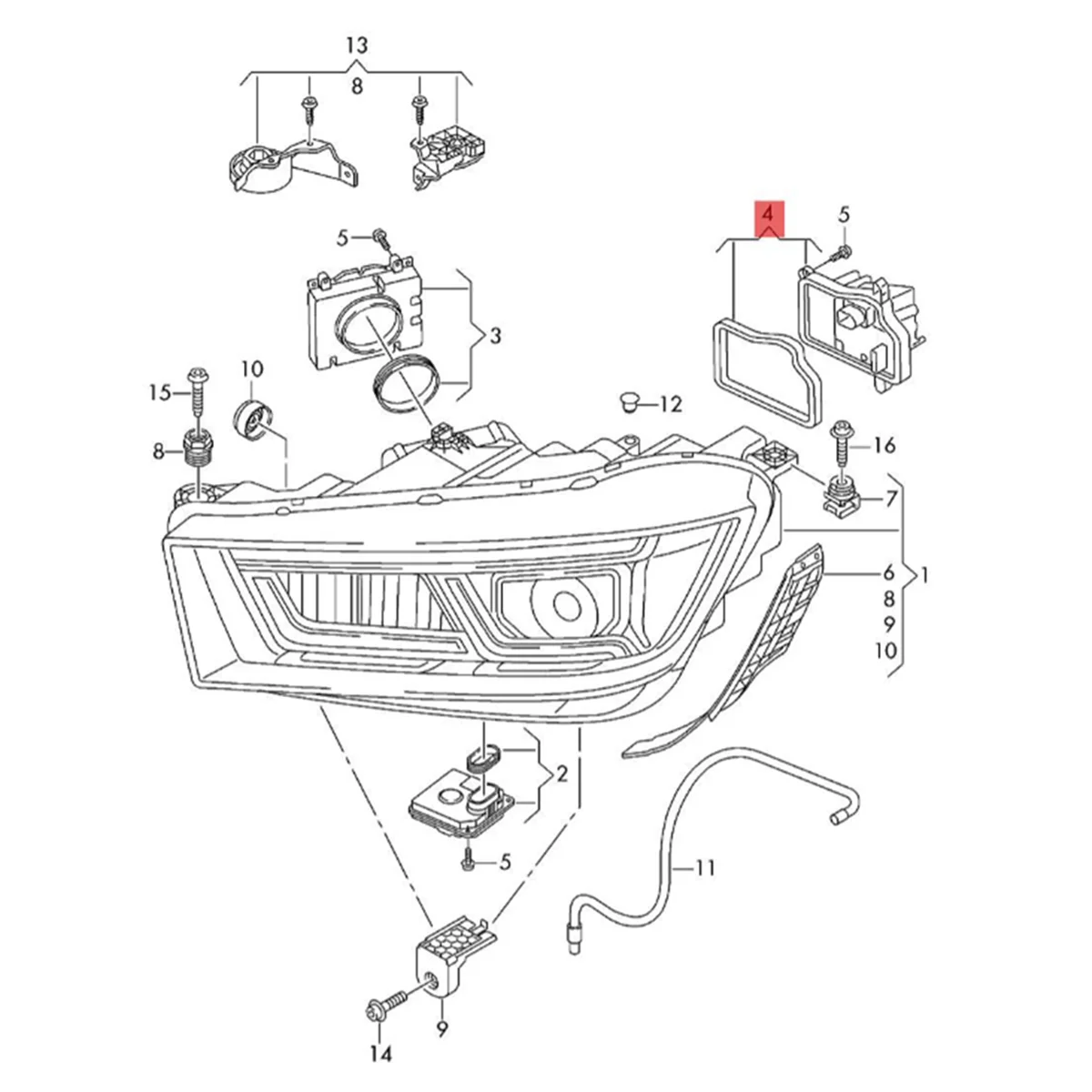 Светодиодный модуль правой передней фары DRL 80A 998474 B для Audi Q5 SQ5 3.0L 2017-2020 8LED бусины