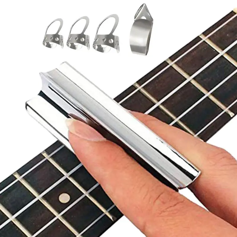 

Guitar Slide Metal Steel Tone Bar Stainless Steel Solid Tone Bar With 4 Finger Pick For Guitar Bass Electric Guitar Slide Bar