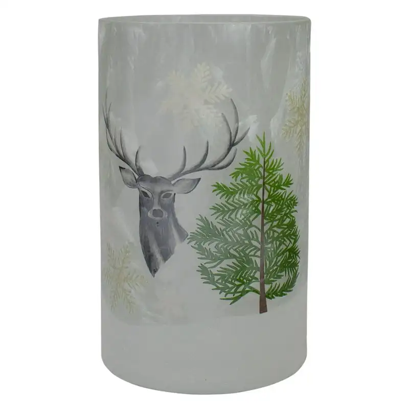 

Deer Pine and Snowflakes Hand Painted Flameless Glass Christmas Candle Holder Candle stick holder Wax for candle making