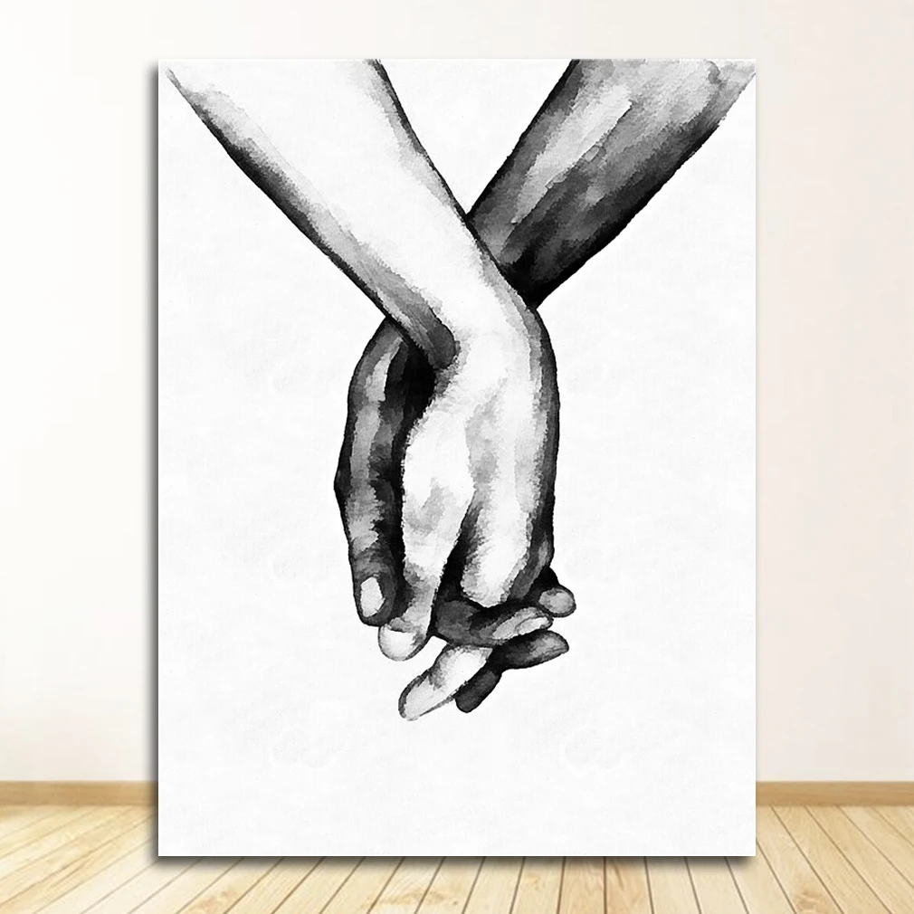 

Печать скандинавских настенных картин для гостиной, постер с любовью, пара, держащаяся рук, картина, черно-белая настенная живопись, холст, минималистский стиль