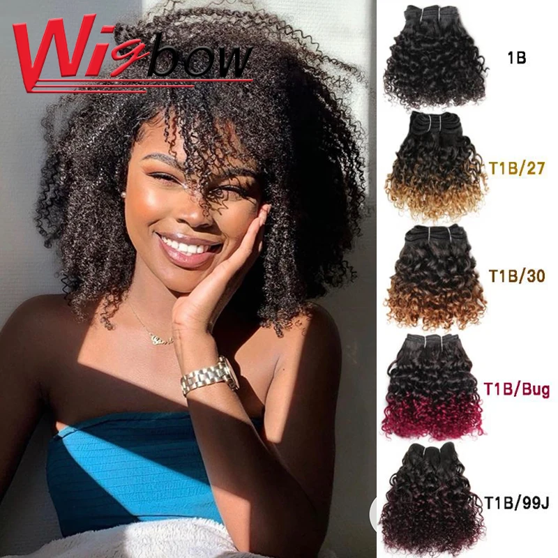 

Short Blonde Curly Hair Bundles Human Hair Kinky Culry Bundles For Women 6p/lot Bundles T1b99j 30 Colored Human Hair Extensions