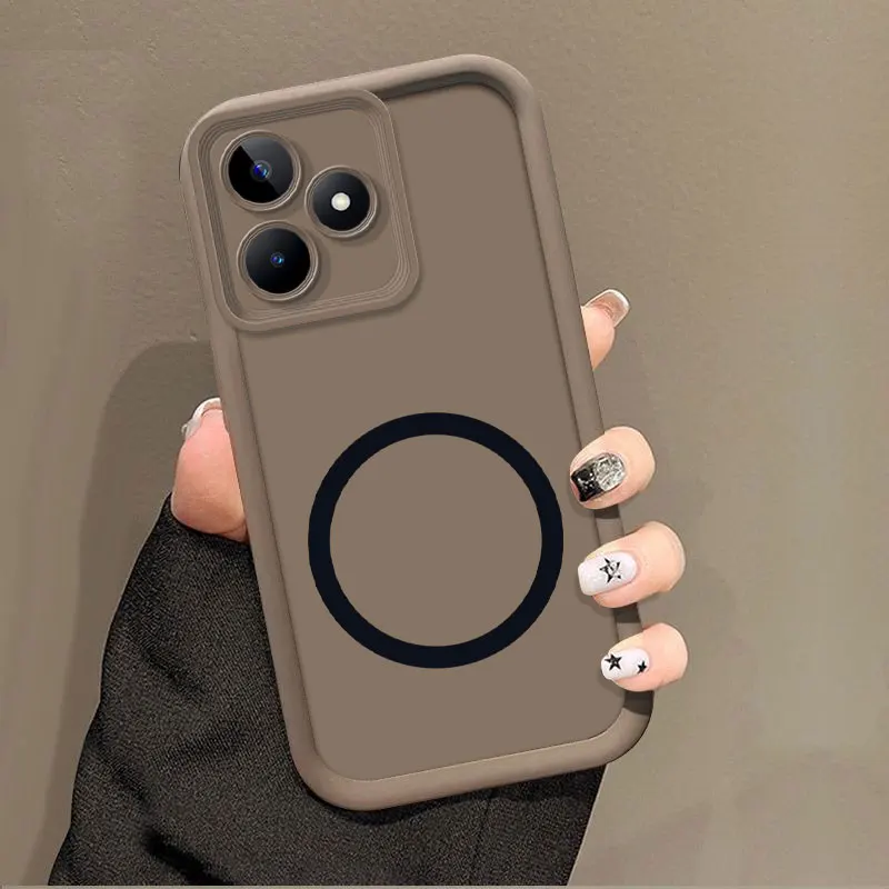 For Realme C51 C61 C63 C53 Case With Wireless Magnetic Sticker Full Package Soft Silicon Phone C65 C67 C55 Funda |