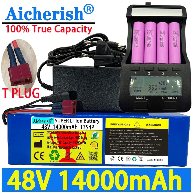 

100% True Capacity Aicherish 13S4P 48V 14Ah E-Bike Li-ion Battery 350W - 1000W 54.6V Electric Bike Scooter With BMS + Charger