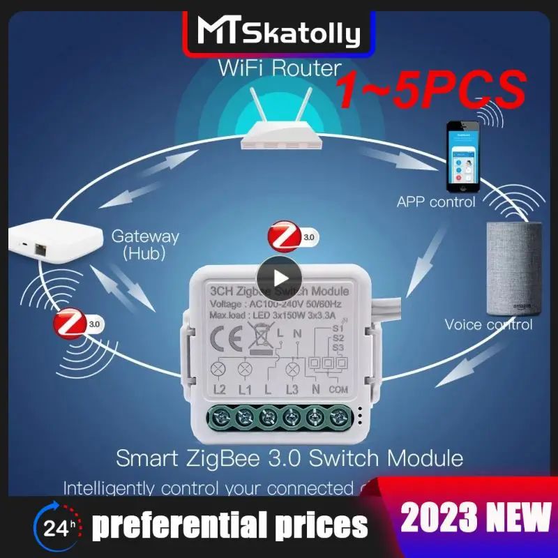 

1~5PCS Tuya ZigBee 3.0 Switch Module 10A Smart Home Breaker 1 2 3 4 Gang Supports 2 Way Control Works with Alexa Home