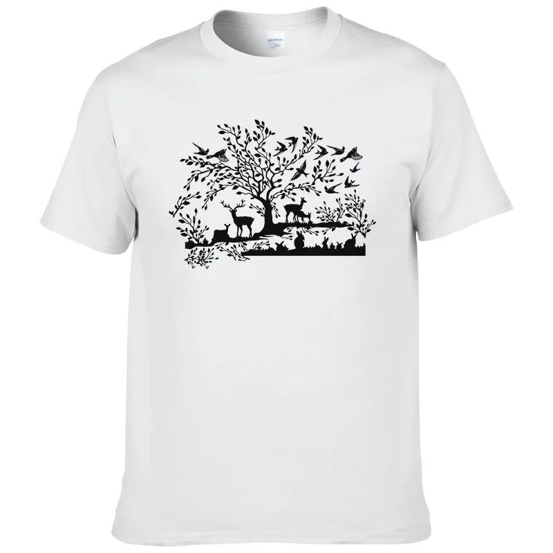 

Футболка с рисунком животного, оленя, дерева, птицы, кролика, 2022 хлопок